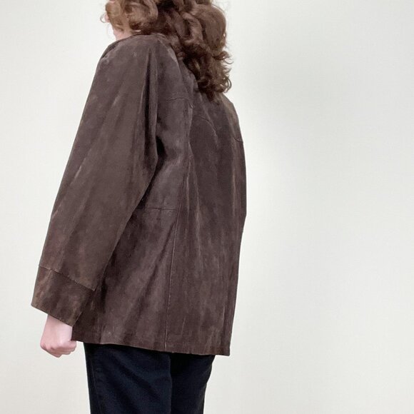 Vintage Suede Leather Toggle Light Jacket Coat Old Money Quiet Luxury 1990s Y2K - Picture 4 of 11